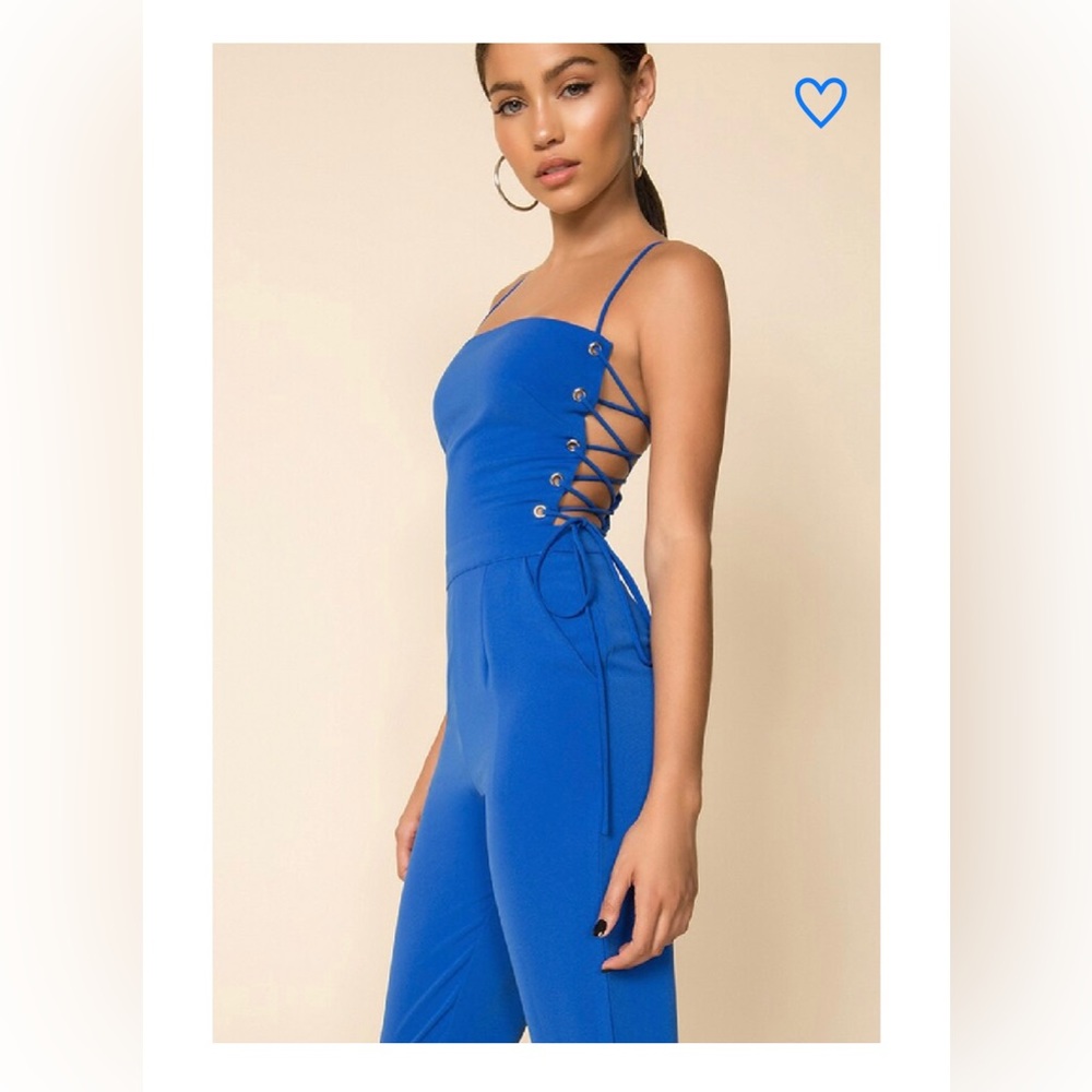 Superdown Kathleen Jumpsuit Cobalt Blue Tie Side Small Revolve